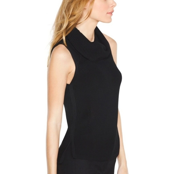 White House Black Market Cowl Neck Sleeveless Top with Belt Black Winter Spring - Picture 2 of 13